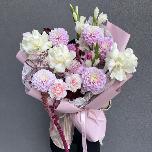Сборный авторский вау букет с амарантом и георгинами 💜