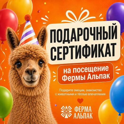 Подарочный сертификат на посещение Фермы Альпак в Москве (Щелково)