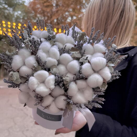 Сухоцветы в коробке: натуральный хлопок, лаванда 🌸Размер S