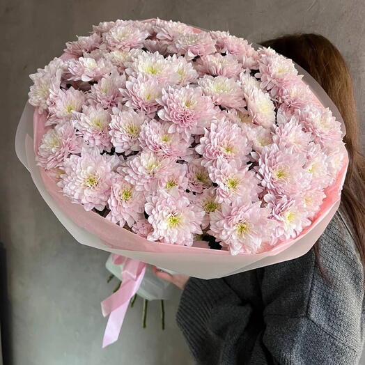 WOW букет из нежных розовых кустовых хризантем 15 штук