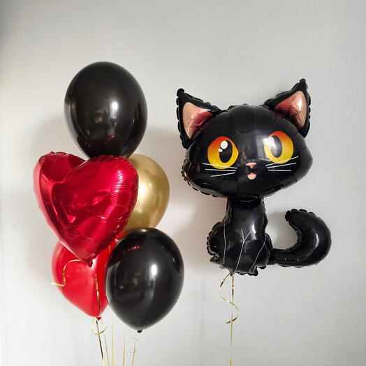 Шары с чёрной кошечкой, шары черный котенок