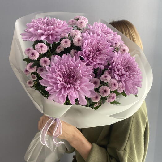 Букет лавандовый 💜 хризантема одиночная 💟 Сантини 🩷🩷🩷