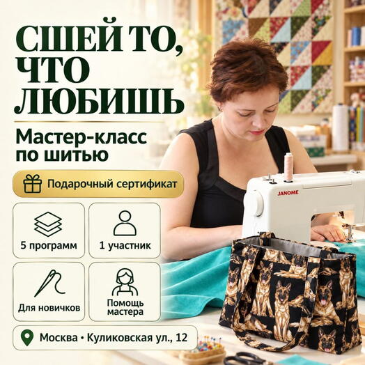 Подарочный сертификат «Мастер класс по шитью» (5 часов, ПАКЕТ 1)
