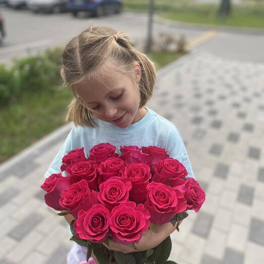 Bouquet of 15 pink Ecuadorian roses Gotcha premium 50-60 cm