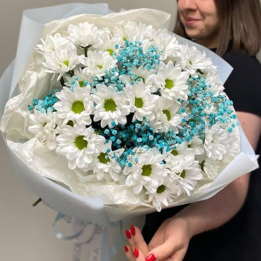 Bouquet of daisies with gypsophila