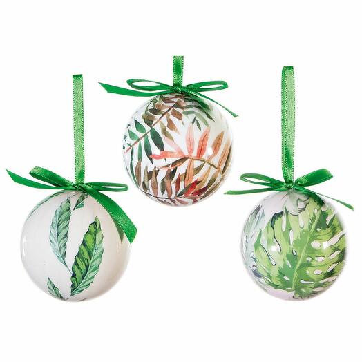 Christmas Tree Decor Baubles Tropical Grass Decoupage Balls, Set of 7