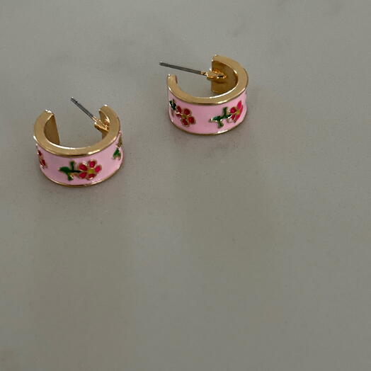 Pink summer hoop earrings, perfect small gift,8mm x 15mm handmade