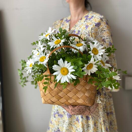 Basket with daisies