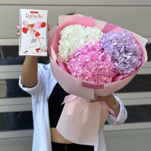 Букет из 3 гортензий +  Рафаелло