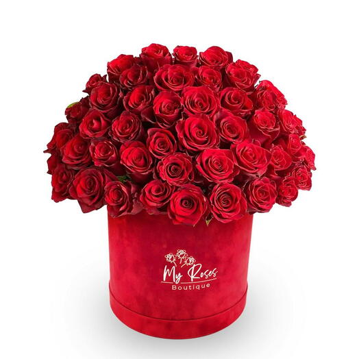 Red Velvet Box With 50 Red Roses