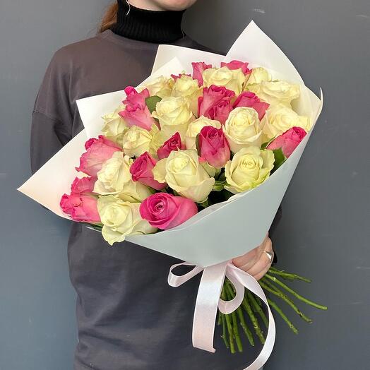 ROSES| bouquet with pink and white roses KENYA 31 pcs 40 cm