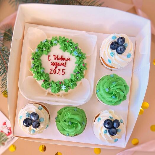 Новогодний сладкий подарок 2026 бенто-торт и капкейки, набор 🎄