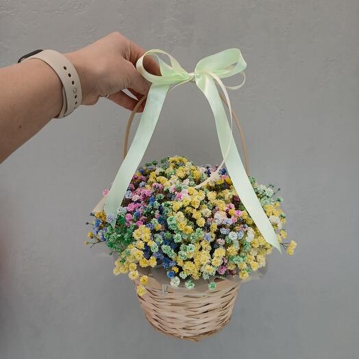 Корзина с цветами Гипсафила радужная,композиция 102 IL-FIORE