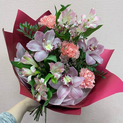 A luxurious bouquet with orchids
