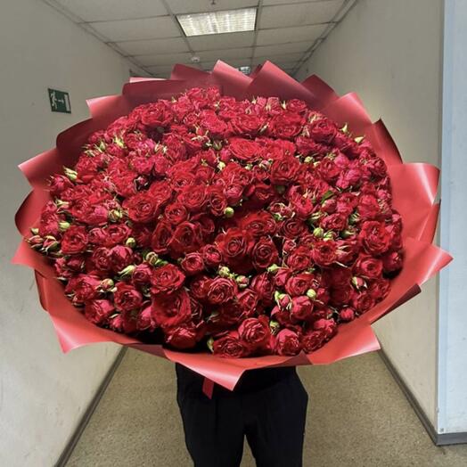 Букет из красной кустовой розы пионовидной
