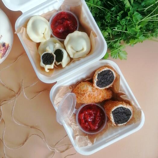 КОМБО ПОДАРОЧНЫЙ НАБОР "ПЕЛЬМЕНИ" И "НОЖКИ КФС" с кетчупом для папы и мужа, дедушки, свекра