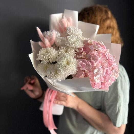 🌸Авторский нежный букет/гортензия/Хризантема кустовая/сухоцветы/Цветы Магнитогорск/Доставка Магнитогорск