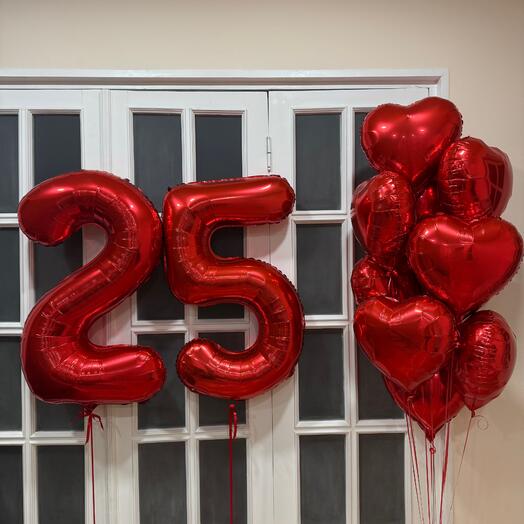 (НА ВЫБОР) Воздушные шары сердца и цифры красные. ON CHOICE helium balloons hearts and numbers red