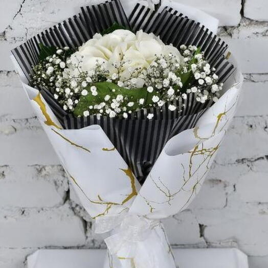 Bouquet of White hydrangea with gypsophila