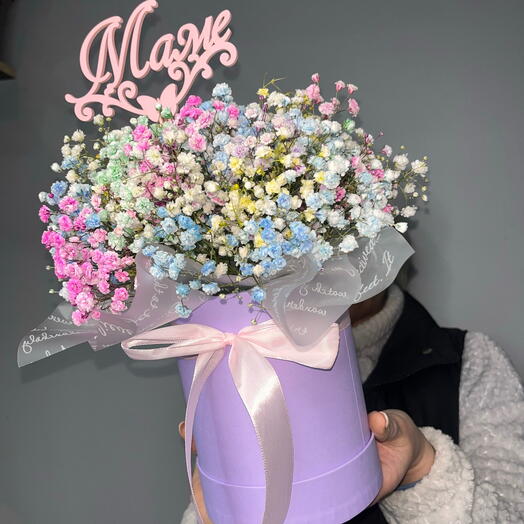 Гипсофила микс в коробке с топпером🌸