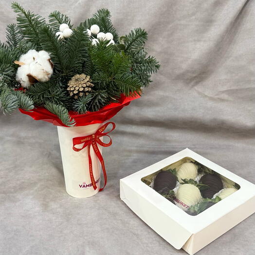 Сет цветы и клубника в шоколаде