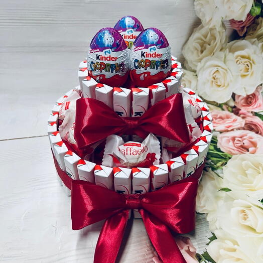 Торт из Киндер шоколада двухъярусный. Подарок на 8 Марта для жены, любимой девушки, второй половинки, дочки, сестры, подруги