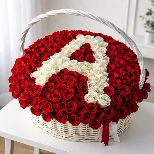 Композиция "151 роза в форме буквы А"