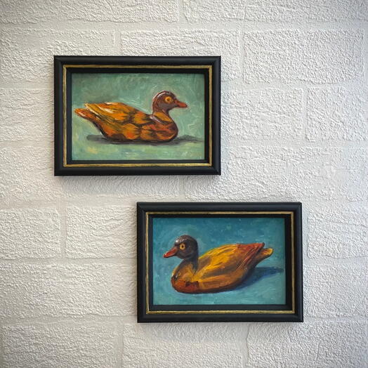 Картины маслом диптих "Уточки-мандаринки"