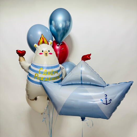 Воздушные шары для мальчика / на годик / Мишка и кораблик