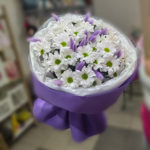 Букет из хризантем и лагуруса 💜💜💜