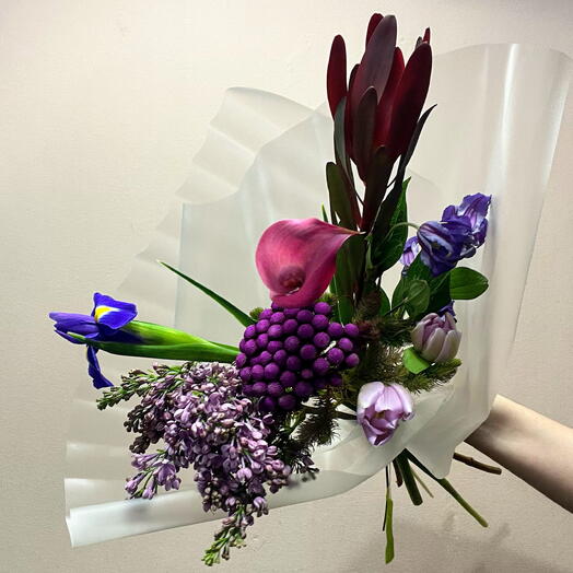Букет «Фиолетовая охапка» с сиренью