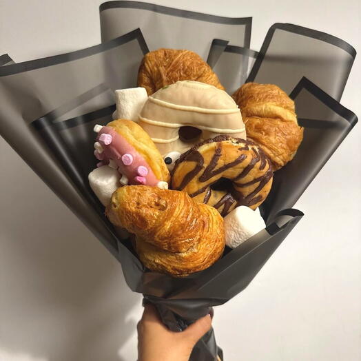 Bouquet of Butter Croissants and Glazed Donuts