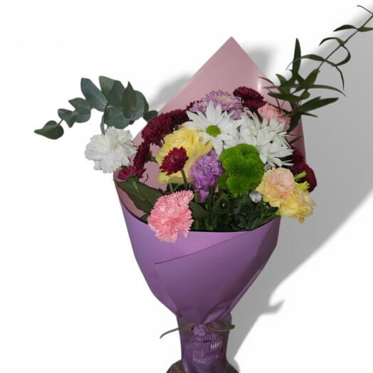Vibrant Mixed Floral Bouquet in Lavender Wrap