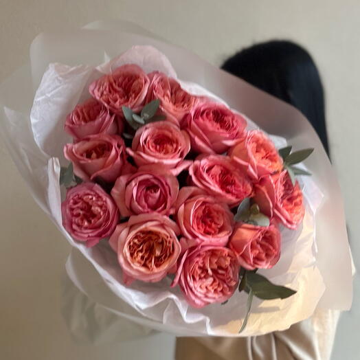 Монобукет 💕пионовидные розы Пинк экспрешн, 15 шт