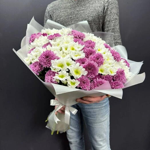 Букет wow flowers , из хризантем, 35 цветов, свежие, доставка, высокие