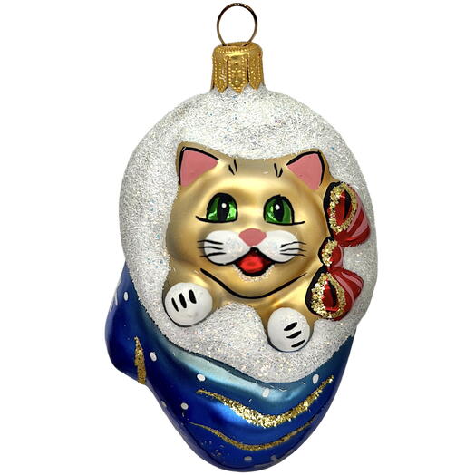 Ёлочная игрушка "Рукавичка с котиком" (Ёлочка) золотистый
