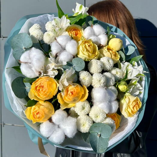 Букет кустовые пион розы хризантемы «Мелодия лета» 💛