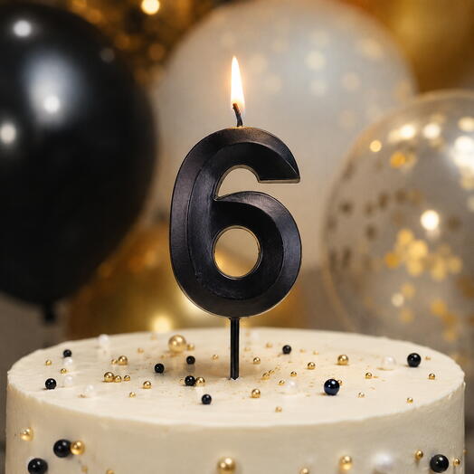 Свеча Цифра, 6 Грани, Черный, Металлик, 4,2*6 + 4,5 см