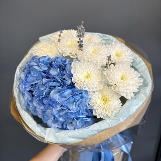 Яркий букет FlowaLova 💙🦋 Гортензия и Хртзантема