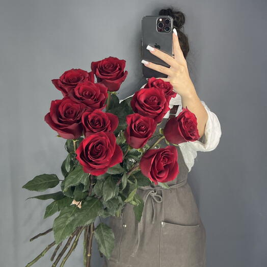 Монобукет🌹 Метровая Красная Роза 11шт