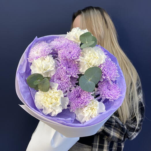 🍭 «Нежный микс» - нежный букет с диантусами и лавандовой кустовой хризантемой