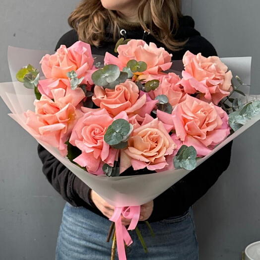 9 французских роз с эвкалиптом 💞