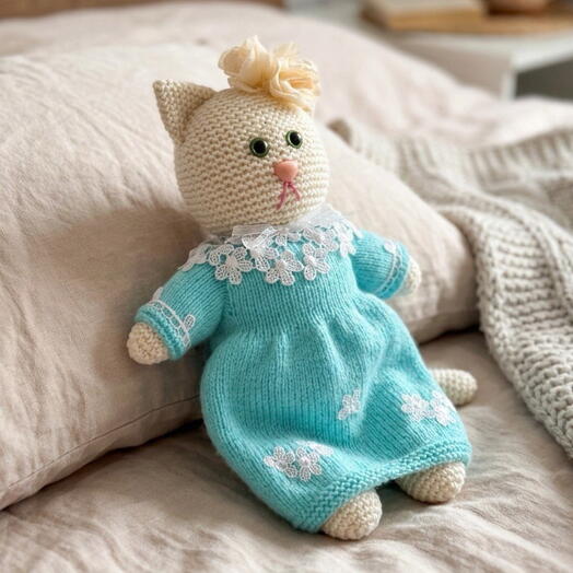 Вязаная игрушка ручной работы кошка