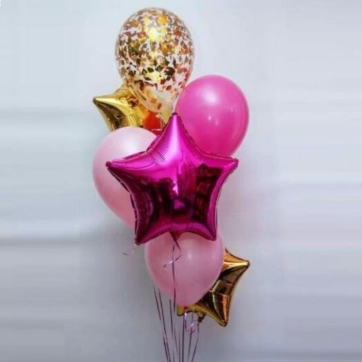 Arreglo con estrellas y bola con confeti 7 piezas