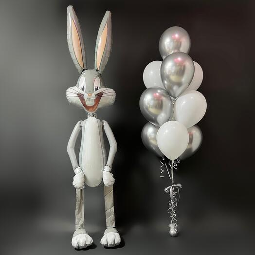 Balloons white and silver chrome with Bugs Bunny