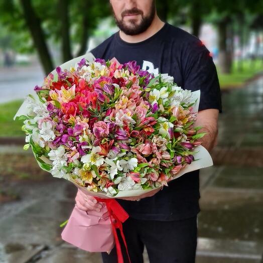 A large bouquet of 71 alstroemeria