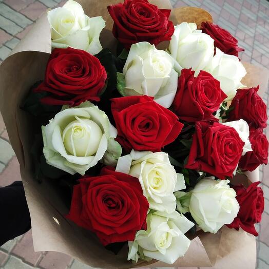 A mix of red and white roses in craft