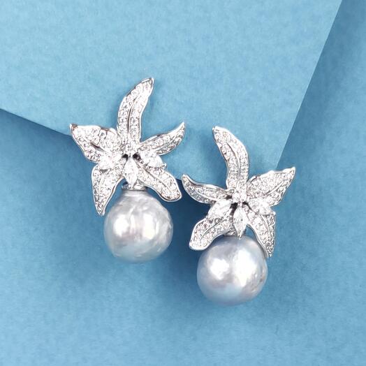 Pendientes de Perlas de orquídea gris