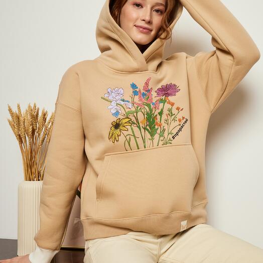 Women's hoodie "Flowers" beige