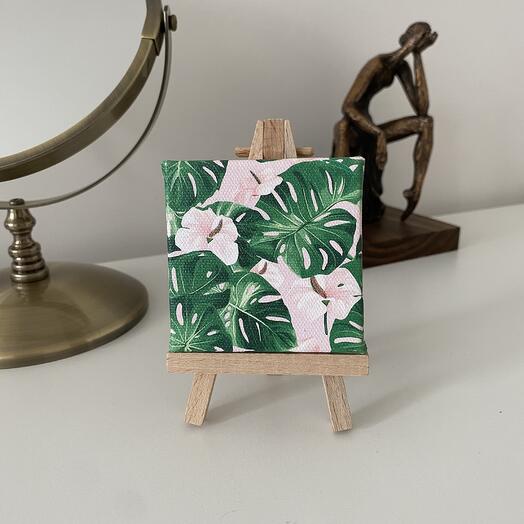 Мини мольберт с изображением зеленых пальм и цветов